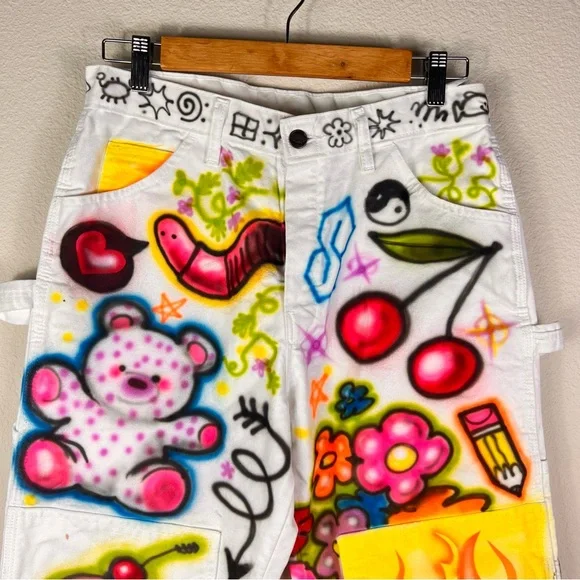 Small Women’s Graffiti Art Spray Art Painters Pants Street Wear 30 x 30 - Picture 13 of 17